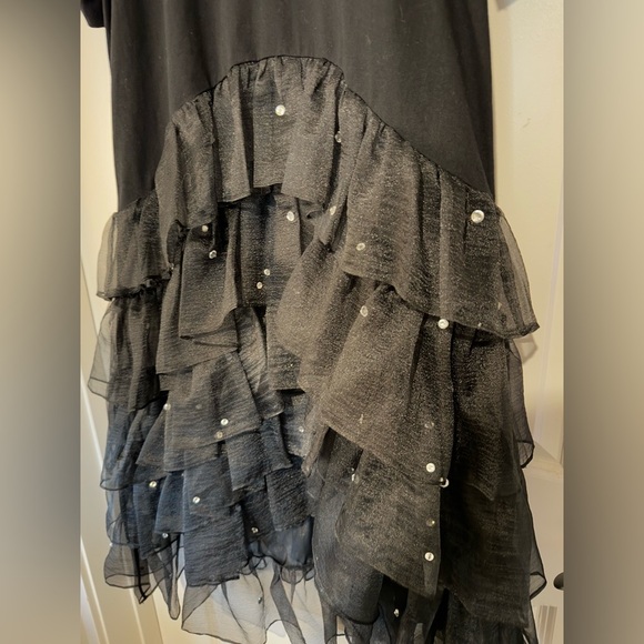 NEW Cynthia Rowley Fete Ruffle Tee Dress Size Small Black Rhinestone Party NWOT - Picture 6 of 9
